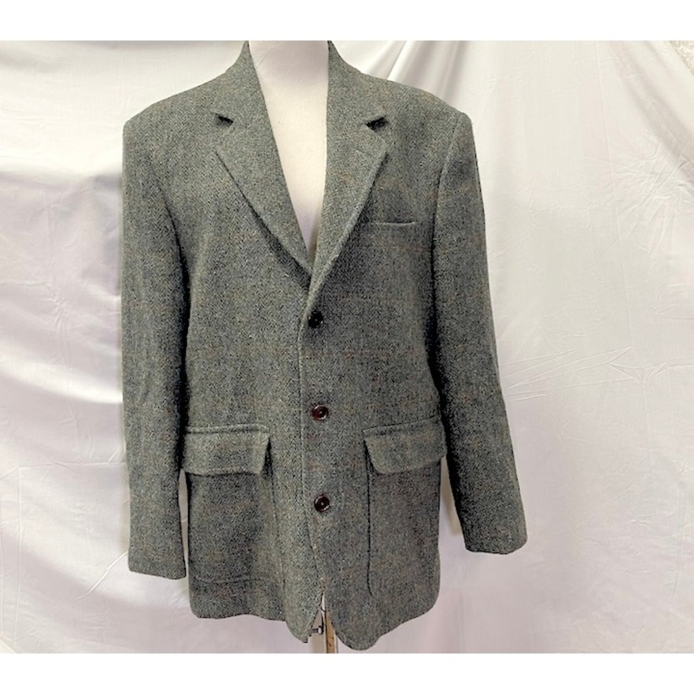 Orvis Mens Gray Herringbone Wool Blazer Sport Coat 42R Made in Portugal 3 Button